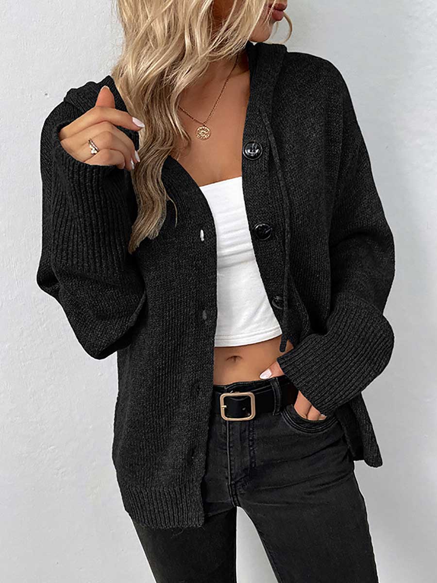 Stunncal Hooded Drawstring Knit Cardigan Jacket