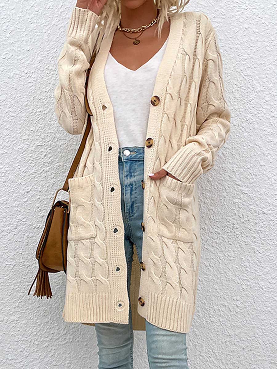 Stunncal Long Twist Sweater Button Cardigan