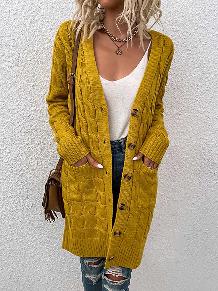 Stunncal Long Twist Sweater Button Cardigan