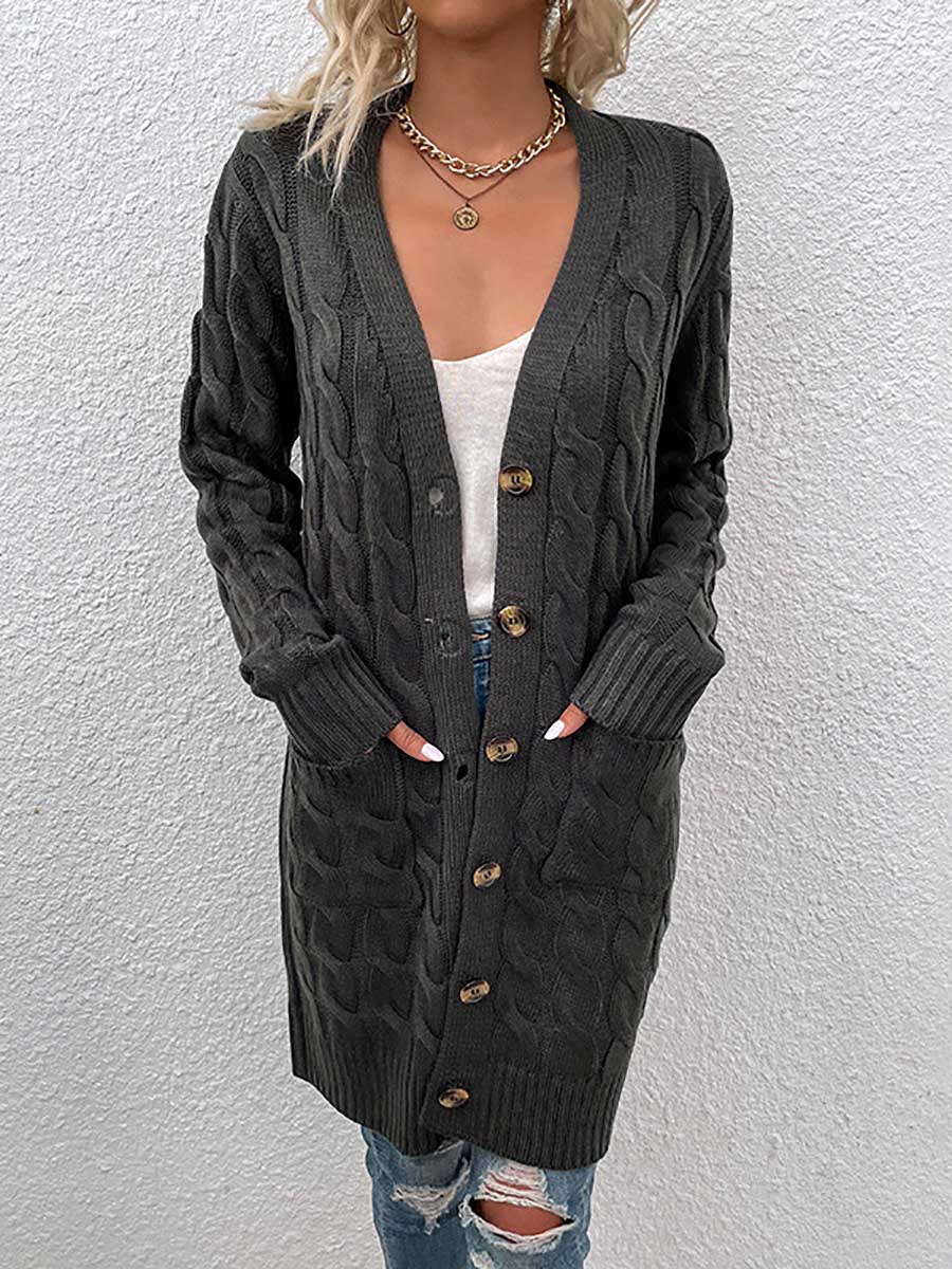 Stunncal Long Twist Sweater Button Cardigan