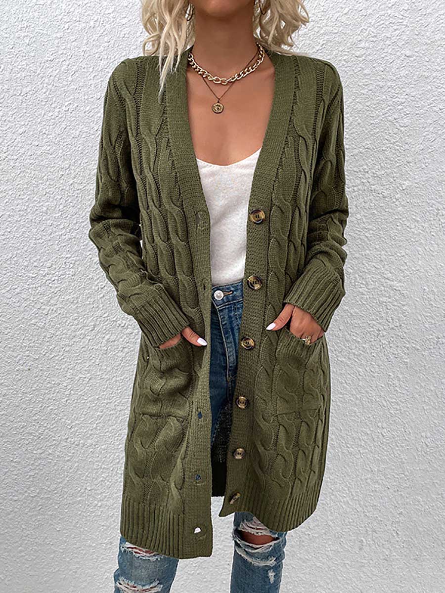 Stunncal Long Twist Sweater Button Cardigan