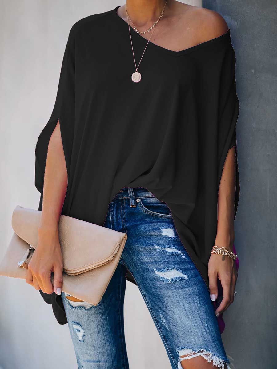 Stunncal Bat Sleeve v-Neck Loose Top