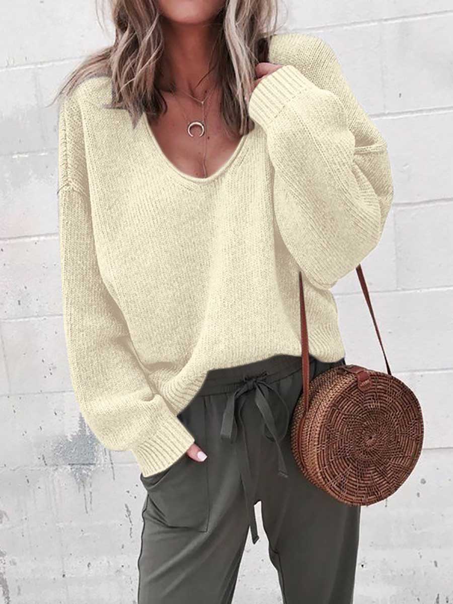 Stunncal V-neck long sleeve sweater knit