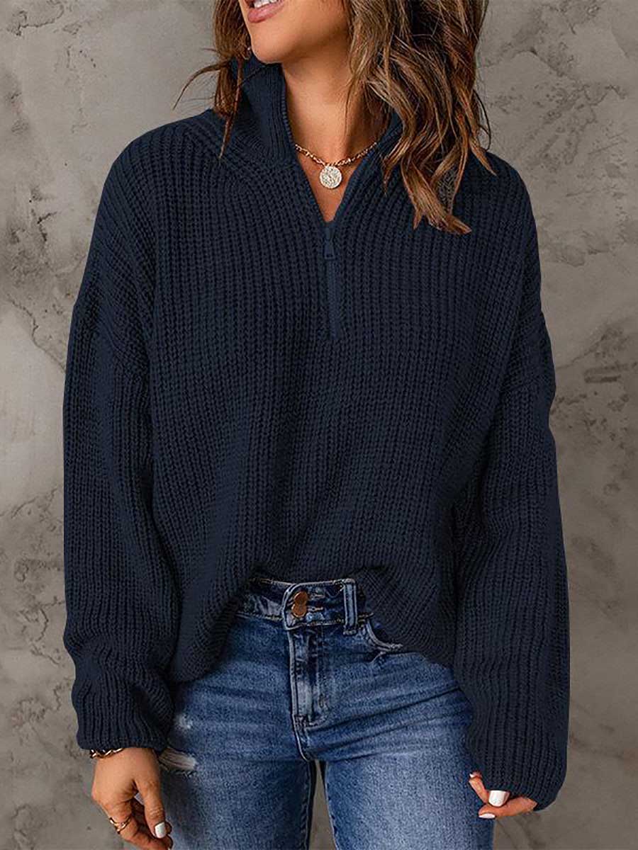 Stunncal High Neck Zipper Loose Sweater