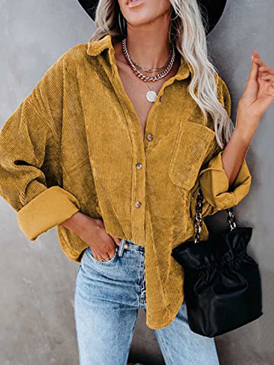 Stunncal Corduroy Lapel Button Down Shirt
