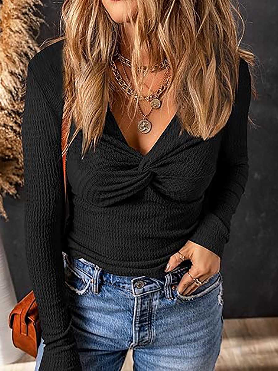 Stunncal Twisted V-Neck Sweater Knit Top