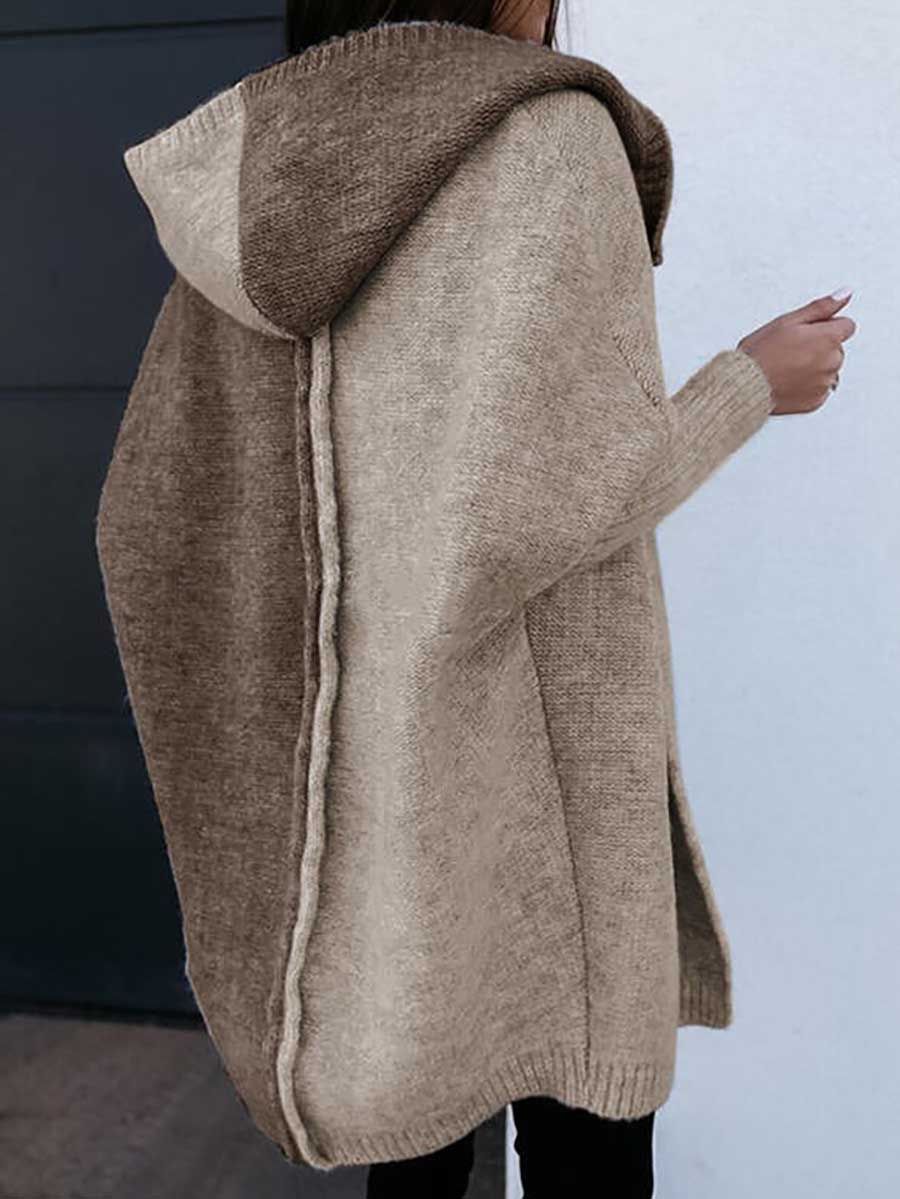 Stunncal Loose Colorblocked Hooded Sweater Coat