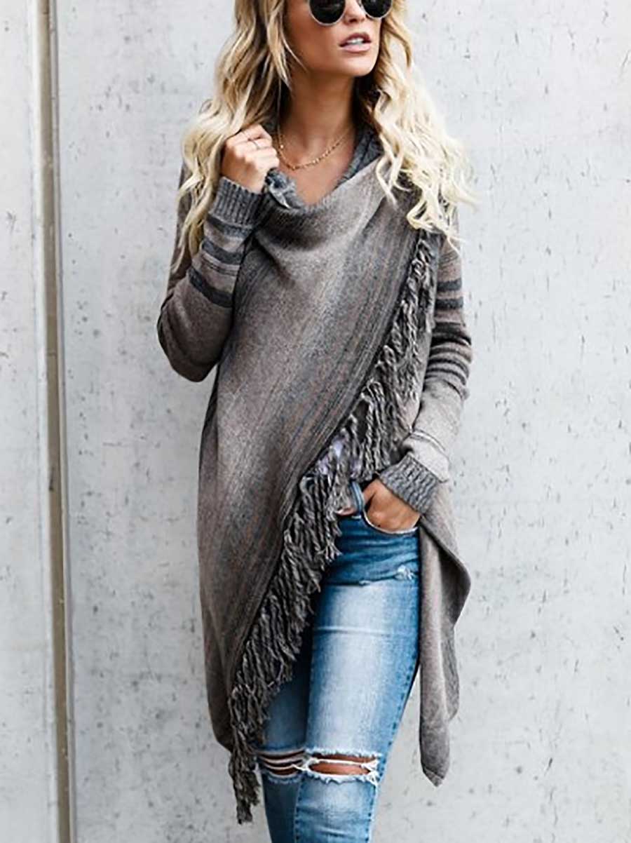Stunncal Fringed Sweater Knit Jacket