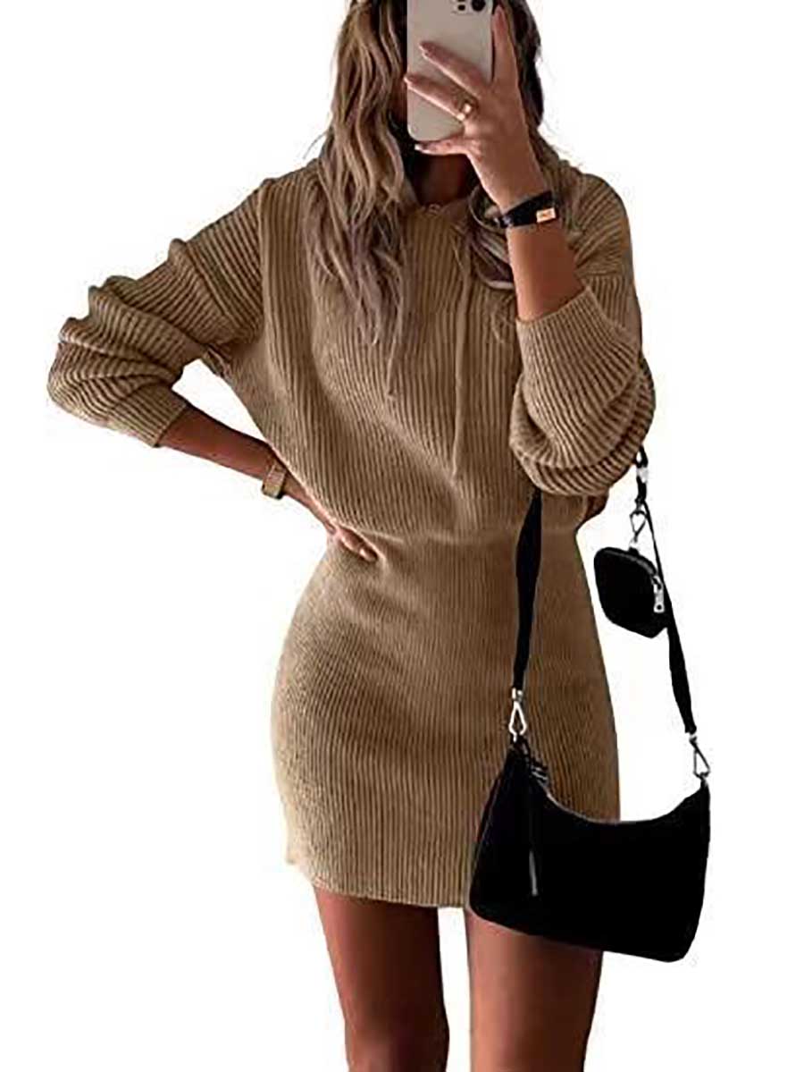 Stunncal Solid Color Hooded Waisted Knit Wrap Skirt