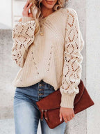 Stunncal Cutout Knit Lantern Sleeve Sweater