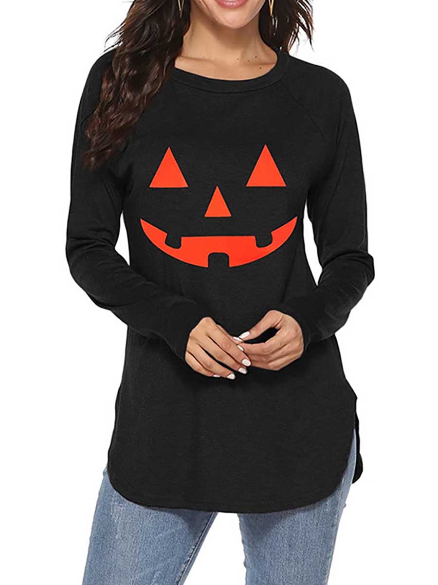 Stunncal Halloween Printed T-Shirt Loose Long Sleeve
