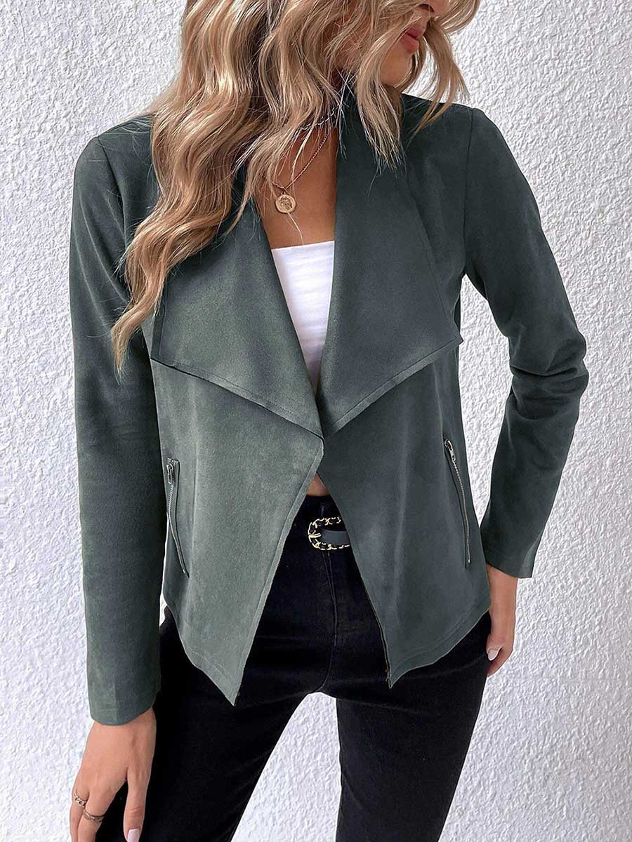 Stunncal Leather Velvet Lapel Long Sleeve Zipper Jacket