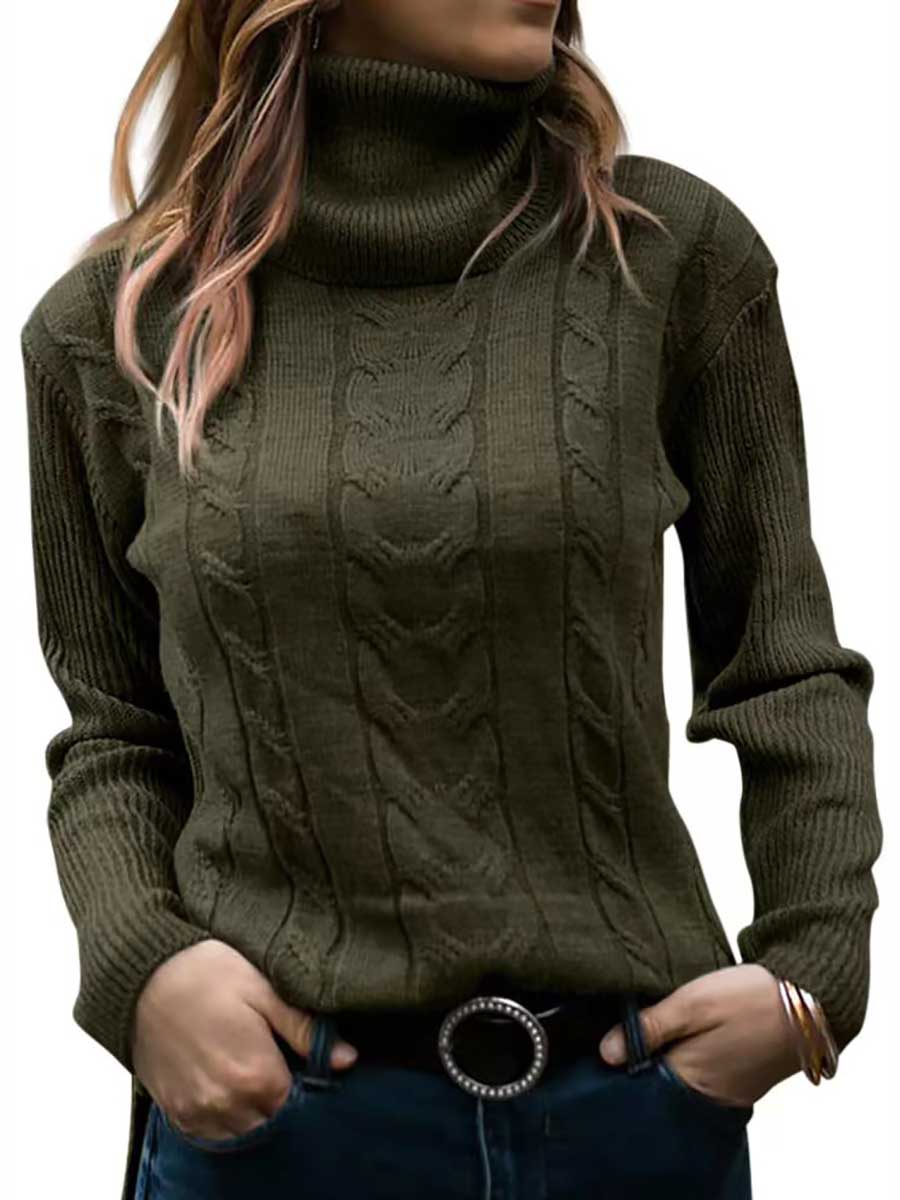 Stunncal Turtleneck Knit Vintage Long Sleeve Sweater