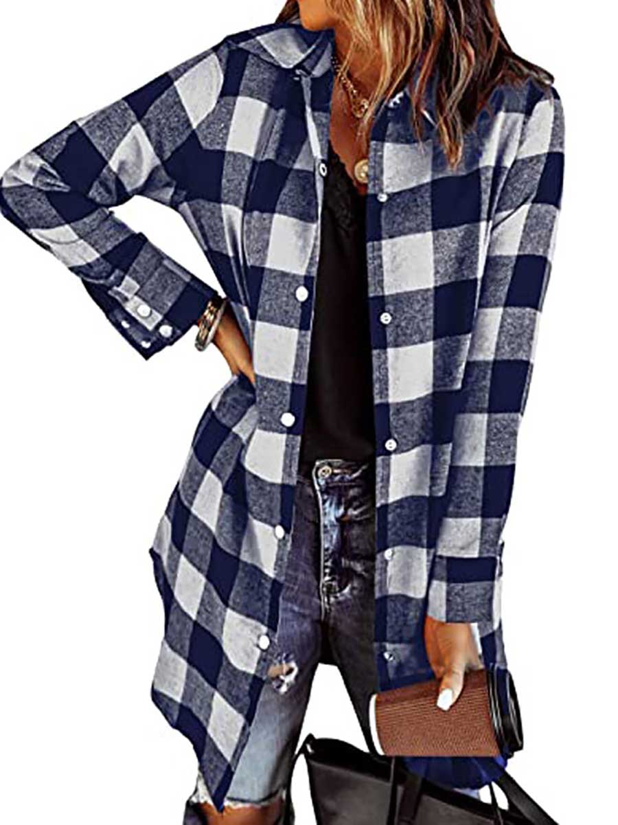 Stunncal Lapel Buttoned Plaid Shirt Jacket