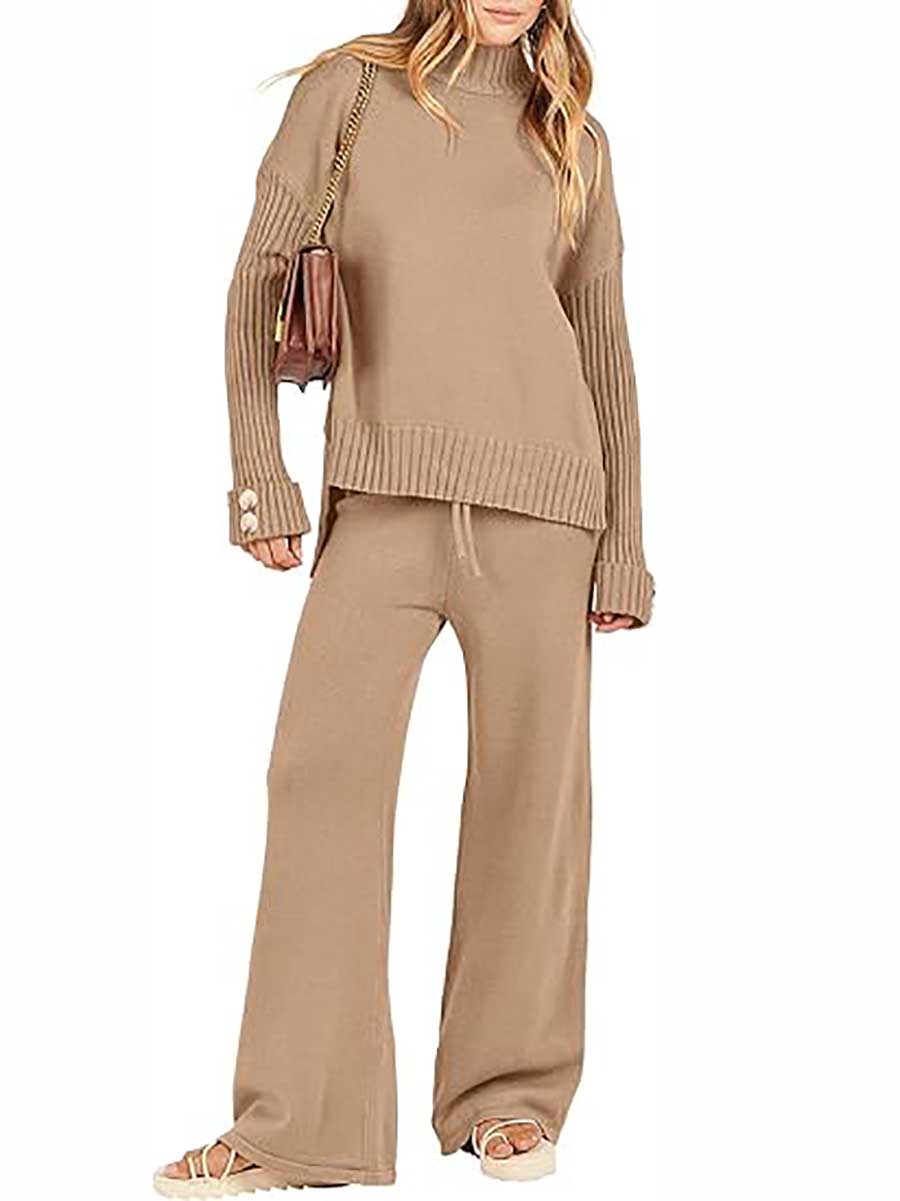 Stunncal High Neck Sweater Thickened Loose Two-piece Set