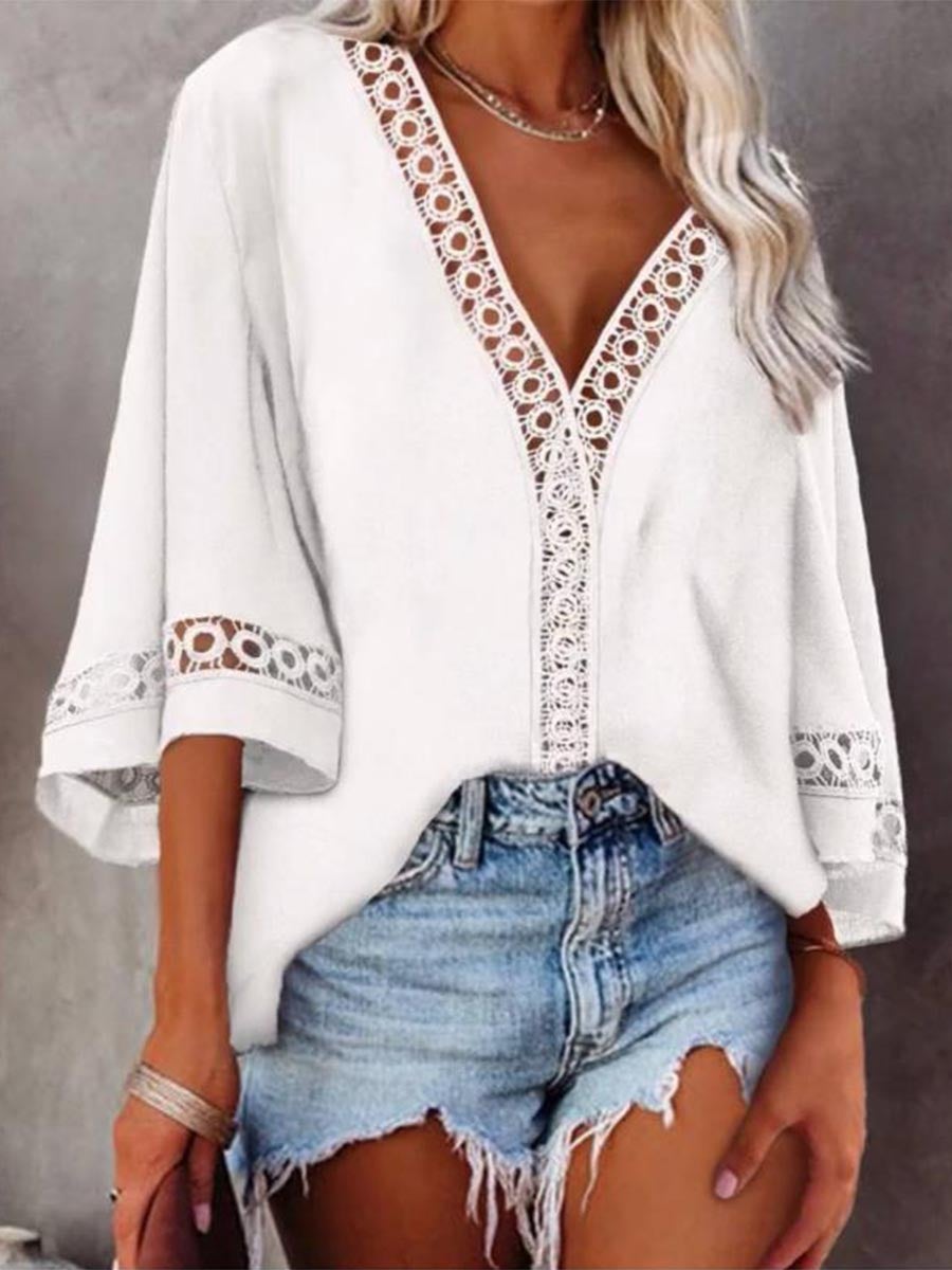 Stunnncal Lace V-neck Shirt（5 colors）