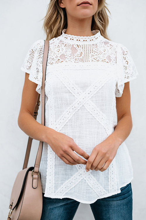 Stunncal Not So Secret Lace Overlay Ruffle Top - 3 Colors