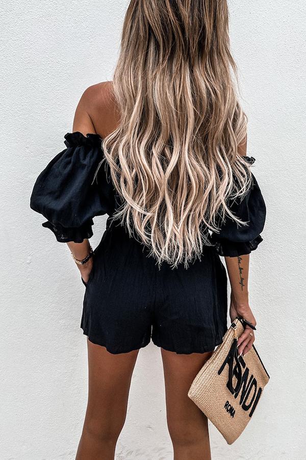 Stunncal Summer Off Shoulder Linen Shorts Suit