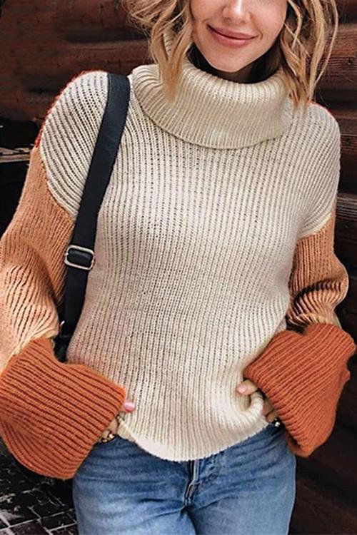 Stunncal Pumpkin Oversized Color Block Sweater