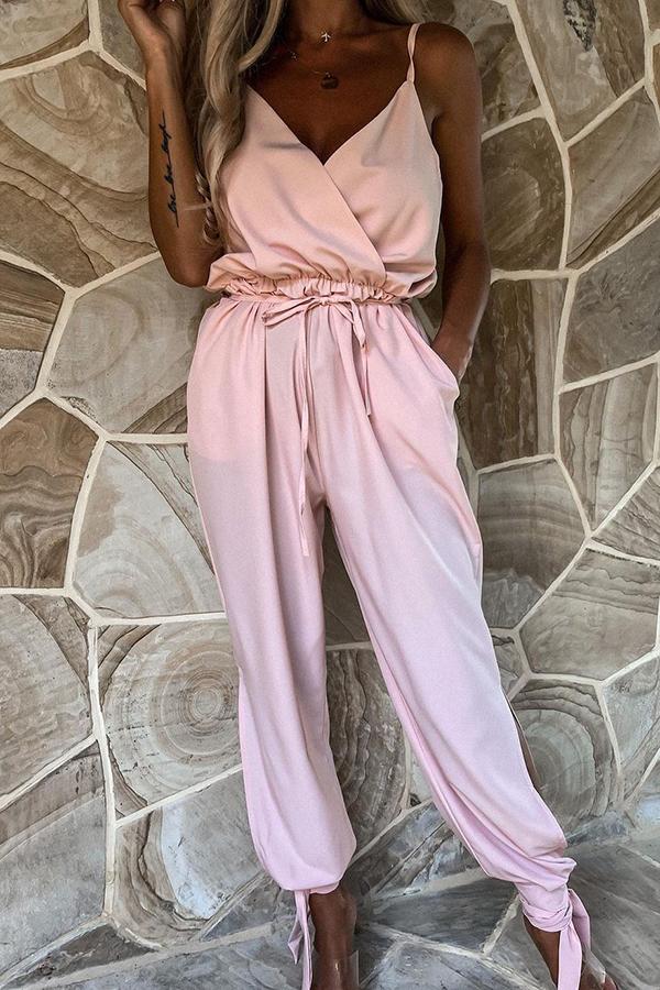 Stunncal Pocketed Satin Wrap Jumpsuit