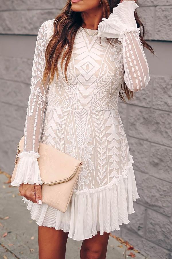 Stunncal Lace Pleated Ruffle Dress