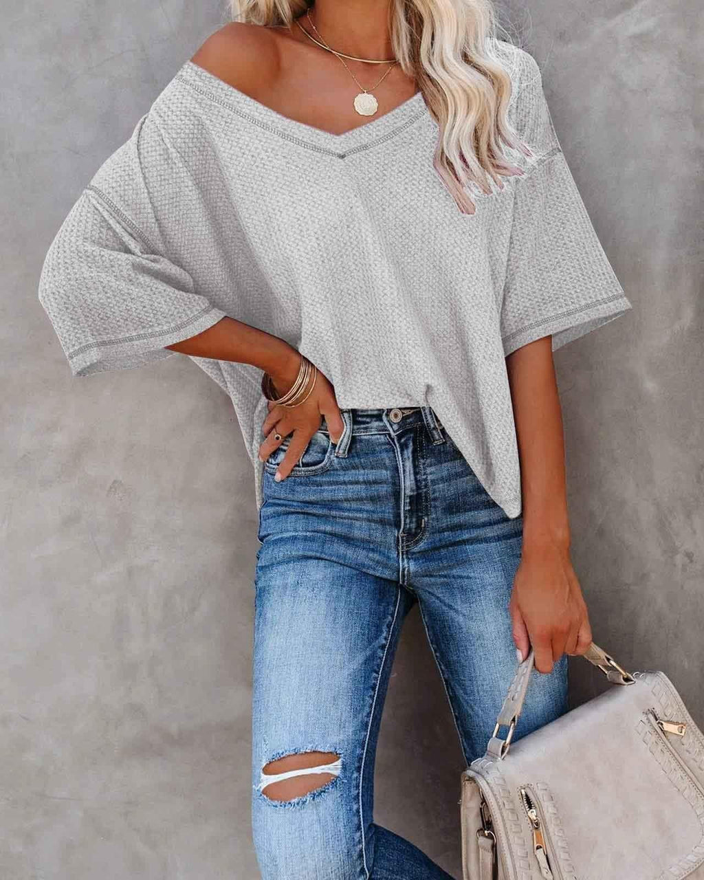 Melarey V-Neck Dolman Sleeve Top - Melarey Boutique
