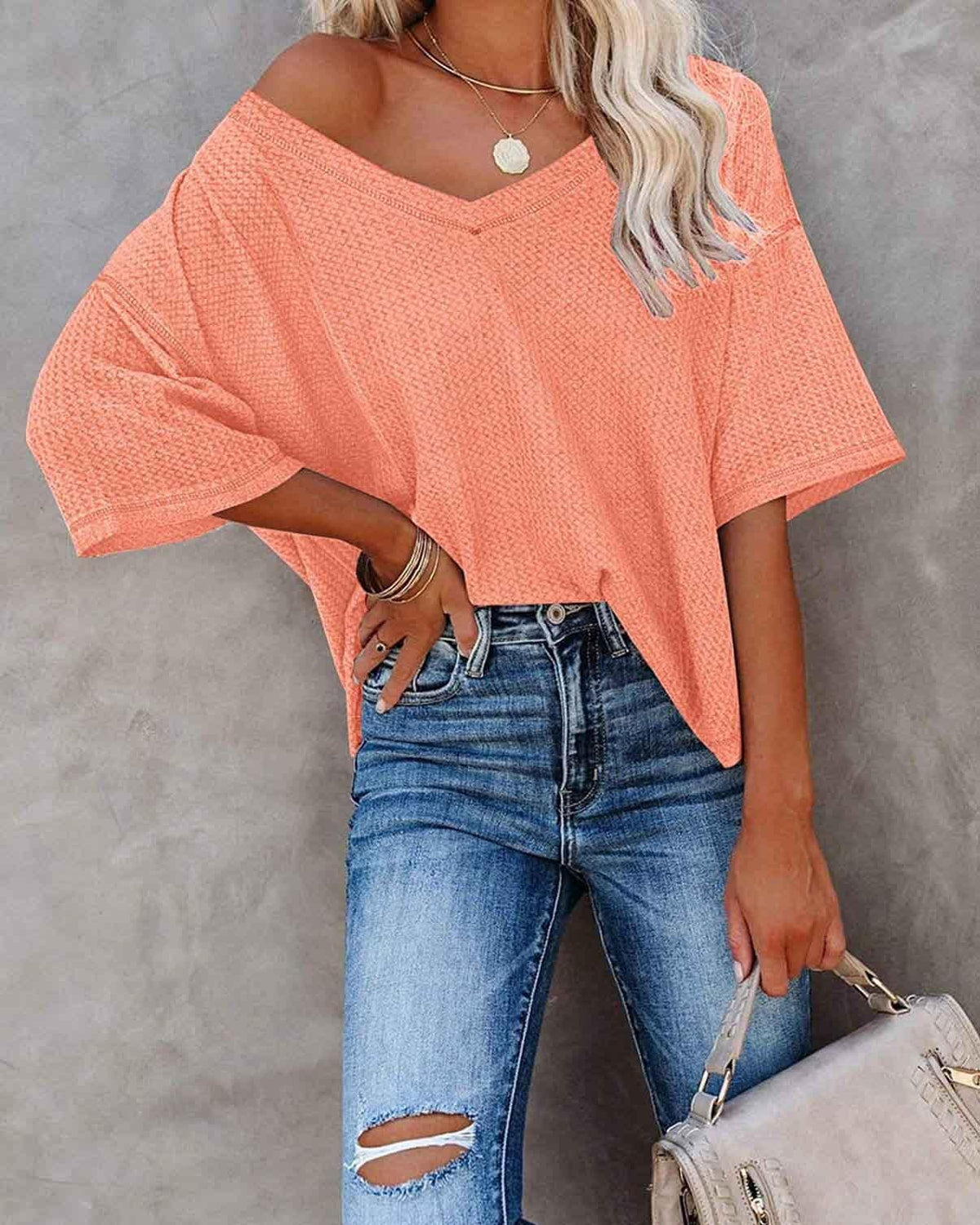Melarey V-Neck Dolman Sleeve Top - Melarey Boutique
