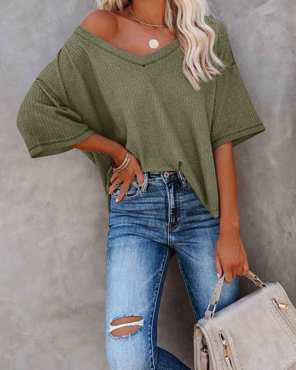 Melarey V-Neck Dolman Sleeve Top - Melarey Boutique